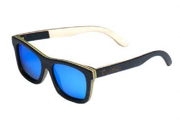 Gafas de sol de madera Natural de patn Grey & Blue lens