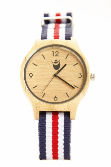 Reloj de madera redondo con madera de bamb y pulsera de hilo unisex