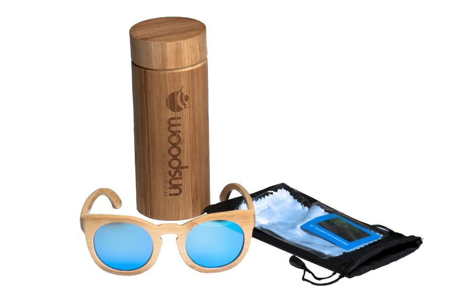 Gafas de sol de madera Natural bamboo & Blue lens