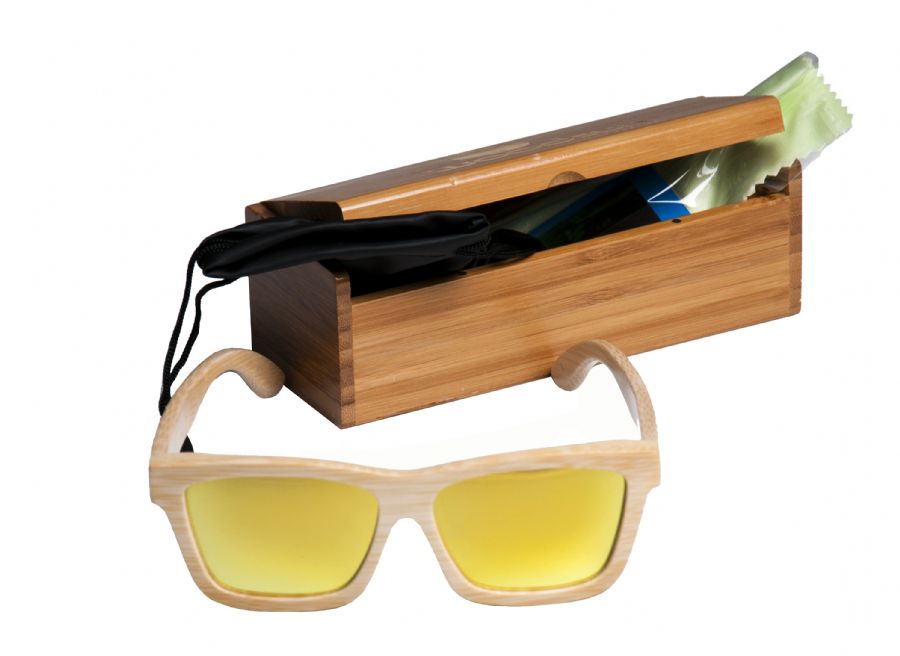  Gafas de sol de madera Natural de Bambú  & Yellow lens