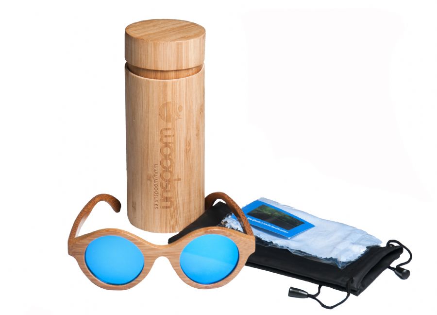 Gafas de sol de madera Natural Carbonized  de Bambú  &  Blue  lens
