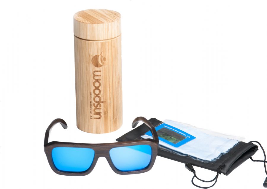Gafas de sol de madera Natural de Bambú Painted  & Blue lens