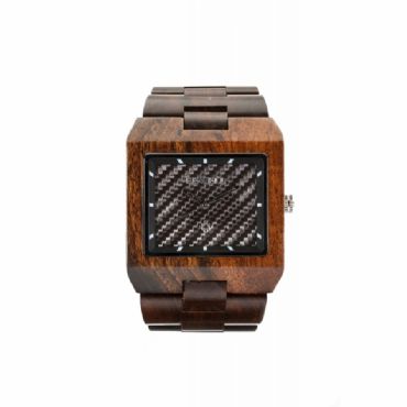 Reloj de madera con una lnea cuadrada y madera marrn oscura hombre