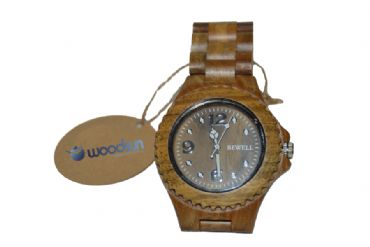 Reloj de madera redondo y madera carbonizada mujer