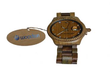 Reloj de madera redondo y madera natural clara mujer