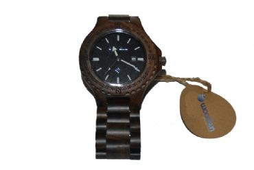 Reloj de madera redondo y madera marrn oscura hombre