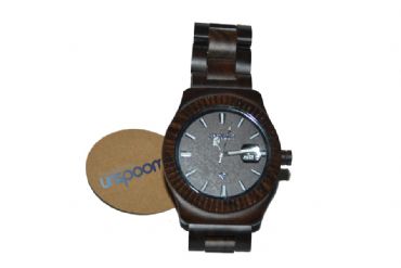 Reloj de madera redondo y madera marrn oscura hombre