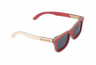 Gafas de sol de madera Natural de patn Red & Black lens