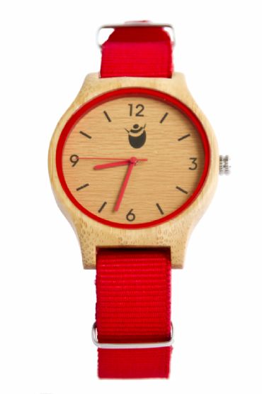 Reloj de madera redondo con madera de bamb y pulsera de hilo unisex