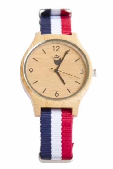 Reloj de madera redondo con madera de bamb y pulsera de hilo unisex