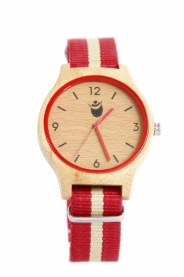 Reloj de madera redondo con madera de bamb y pulsera de hilo unisex