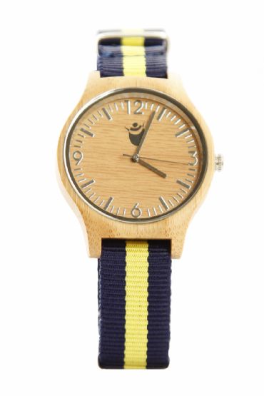 Reloj de madera redondo con madera de bamb y pulsera de hilo unisex