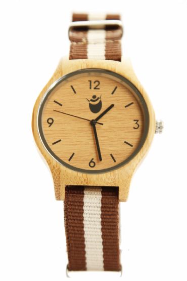 Reloj de madera redondo con madera de bamb y pulsera de hilo unisex