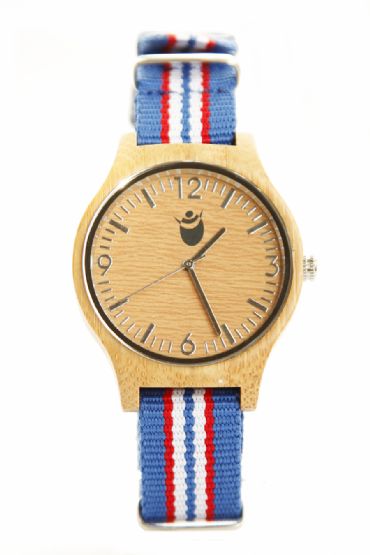 Reloj de madera redondo con madera de bamb y pulsera de hilo unisex