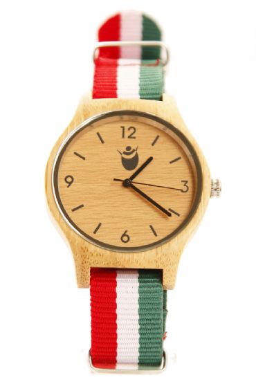 Reloj de madera redondo con madera de bamb y pulsera de hilo unisex