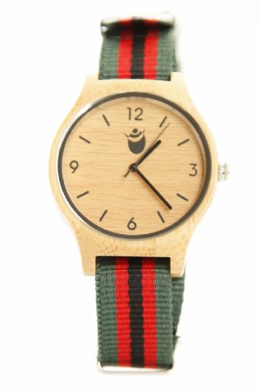 Reloj de madera redondo con madera de bamb y pulsera de hilo unisex