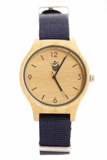 Reloj de madera redondo con madera de bamb y pulsera de hilo unisex